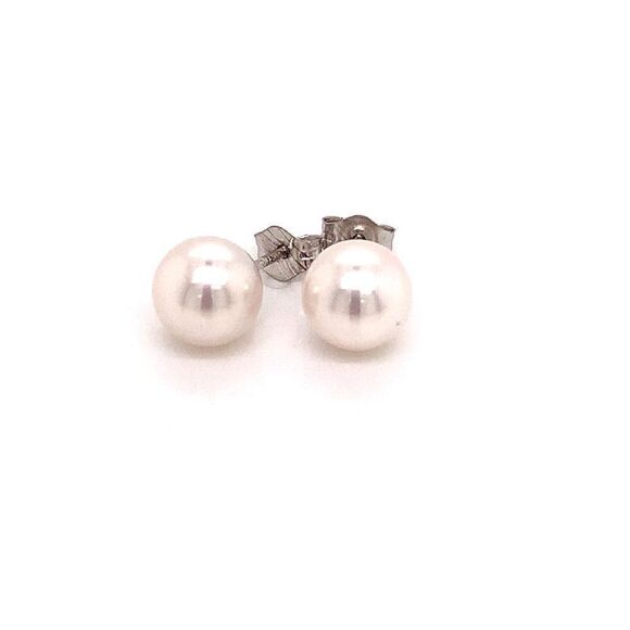 Akoya Pearl Stud Earrings 14k White Gold 6.95 mm Certified $599 015867 - Picture 4 of 12